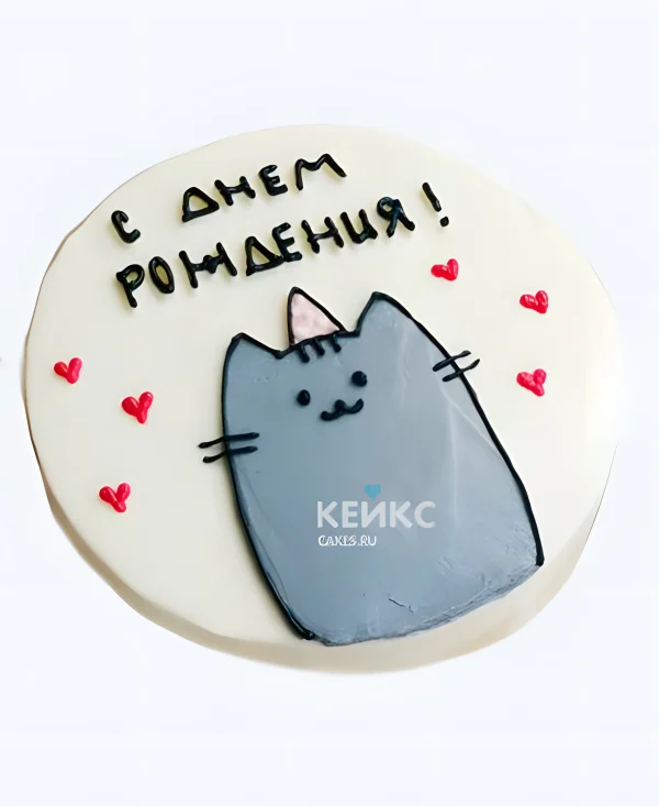 Бенто-торт на 12 лет с котиком и сердечками Фото