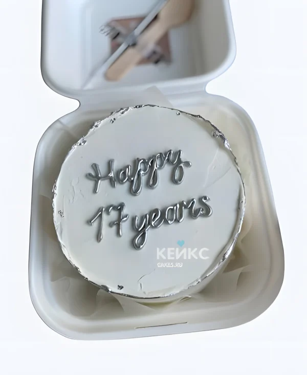 Бенто-торт на 17 лет с серебряной надписью Фото