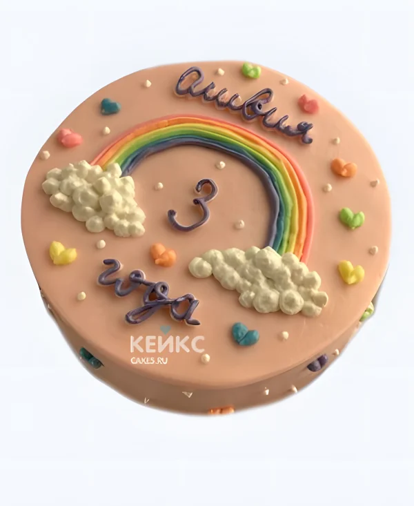 Бенто-торт на 3 годика с радугой и сердечками Фото