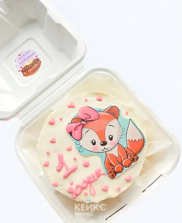 Бенто-торт на годик с очаровательной лисичкой Фото