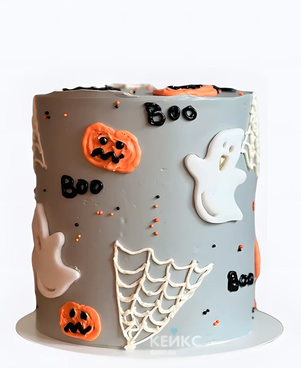 Бенто торт на Хэллоуин с привидением и тыквами Фото