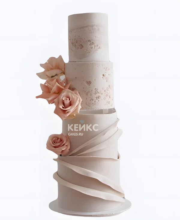 Бежевый свадебный торт Утонченность Фото