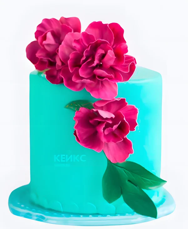 Бирюзовый свадебный торт Яркие цветы Фото