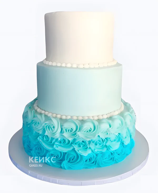 Бирюзовый свадебный торт с бусами Фото