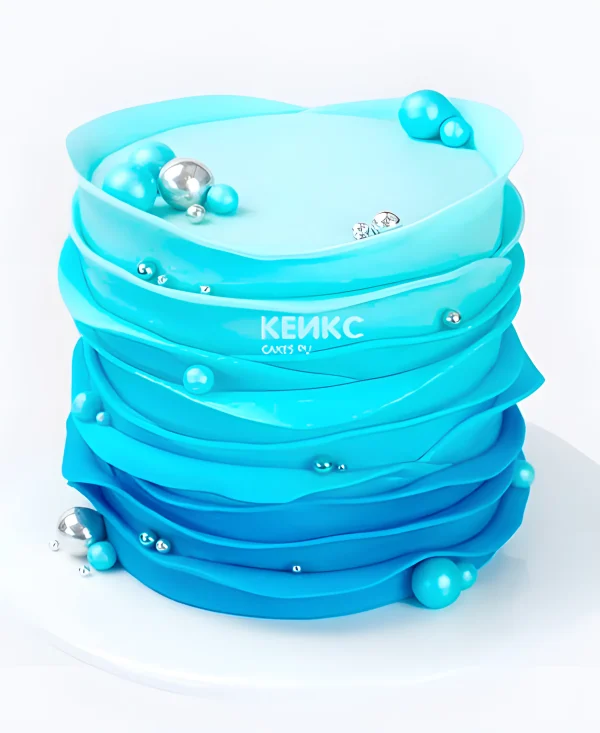 Бирюзовый свадебный торт с цветным жемчугом Фото