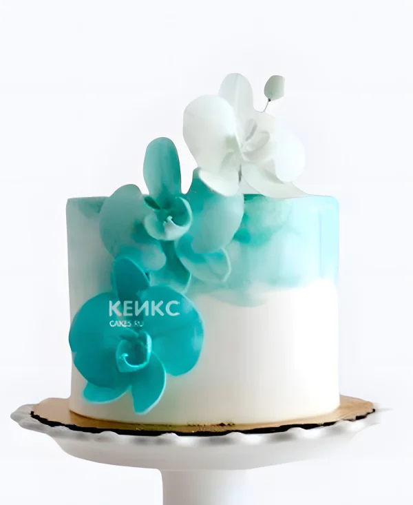 Бирюзовый свадебный торт Три орхидеи Фото