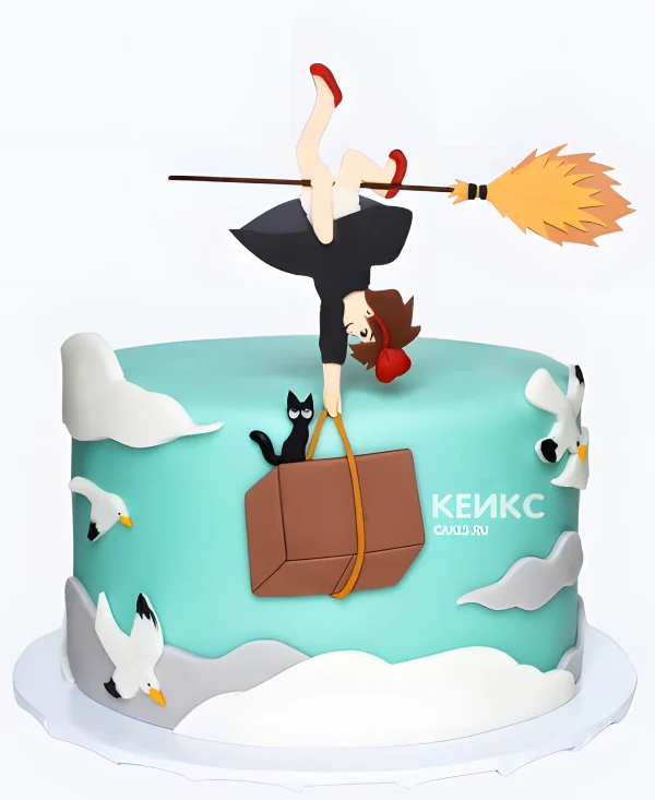 Бирюзовый торт на день рождения  аниме Служба доставки Кики Фото