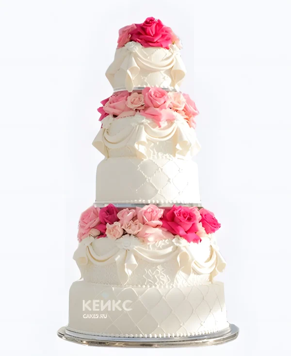 Большой свадебный торт Розовый акцент Фото