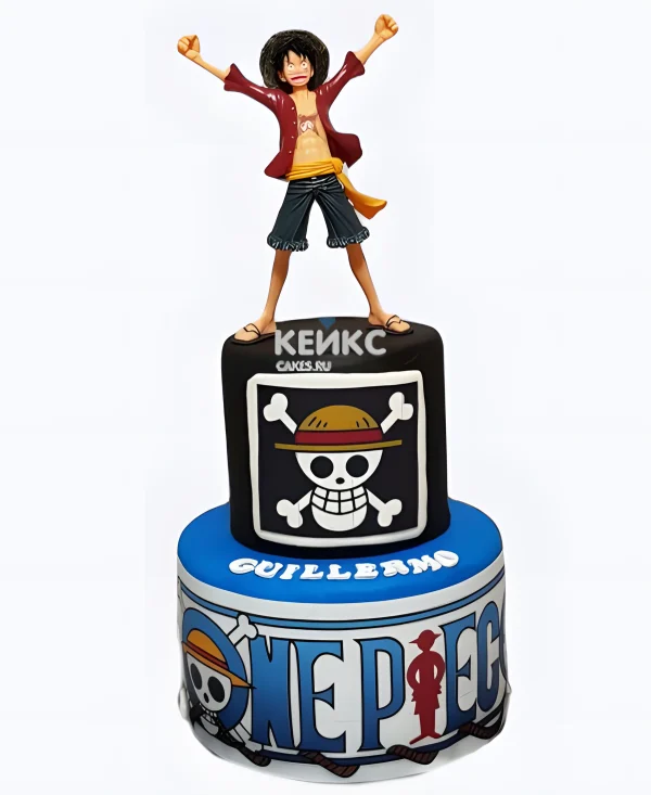 Черно-синий торт из мастики на день рождения аниме Ван пис Фото