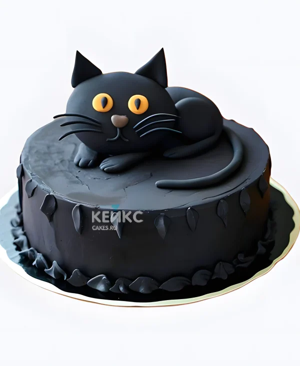Черный торт с черным котом для девочки Фото