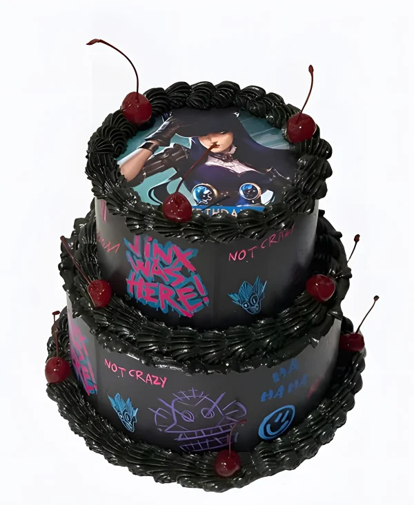 Черный двухъярусный торт на день рождения Аркейн Фото