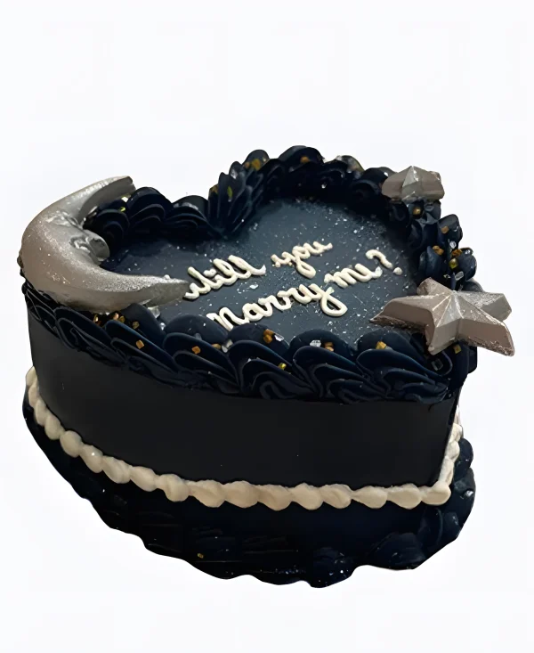 Черный торт в виде сердца с звездами на сватовство Фото