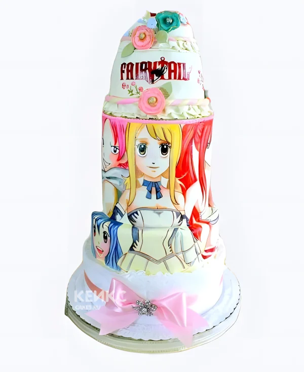 Четырехъярусный торт на день рождения аниме Хвост Феи Фото