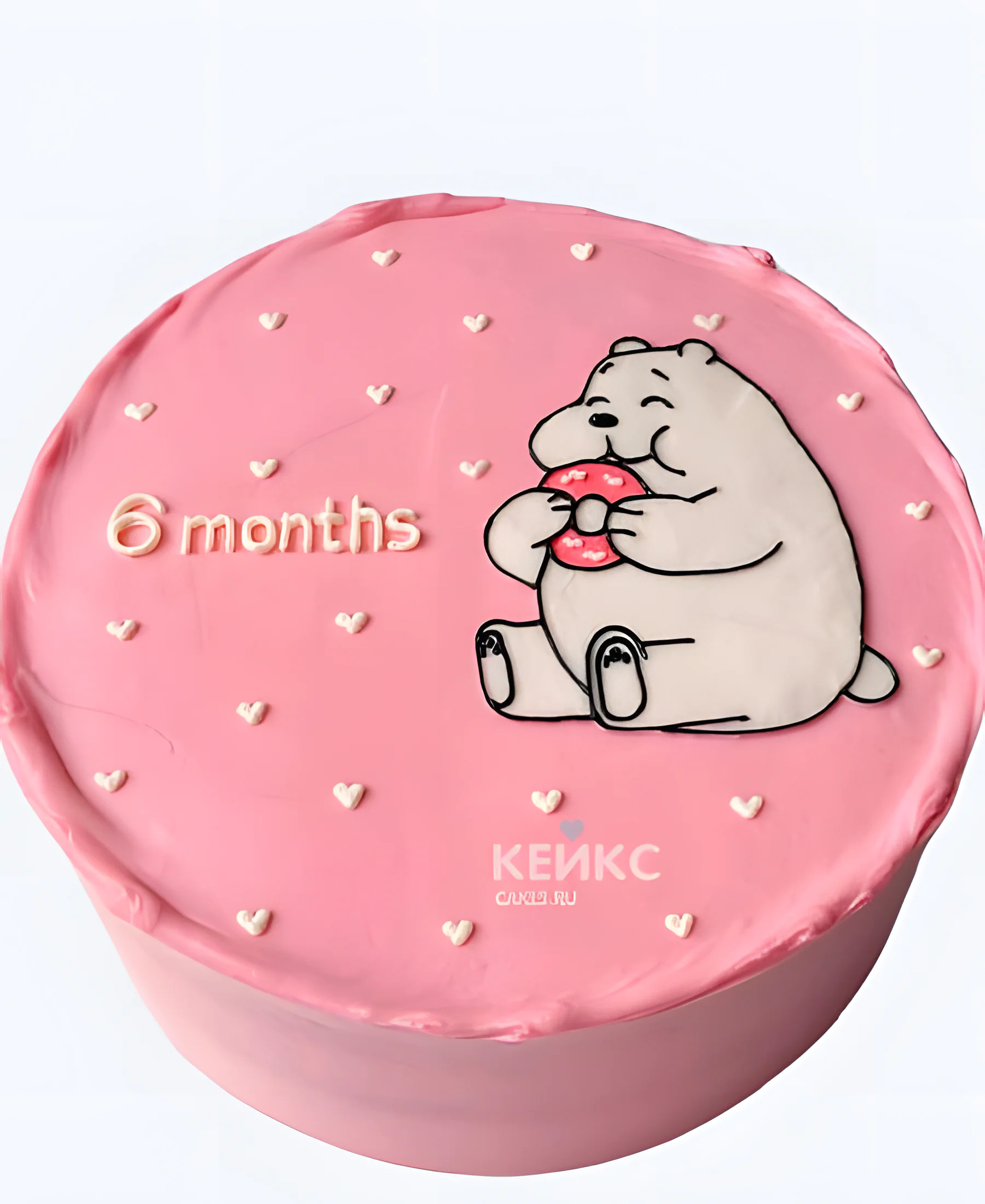 Розовый бенто-торт с белым медведем Фото