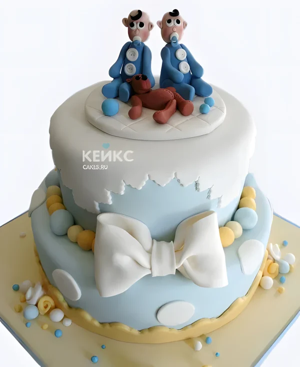 Детский двухъярусный тортик для братьев двойняшек Фото