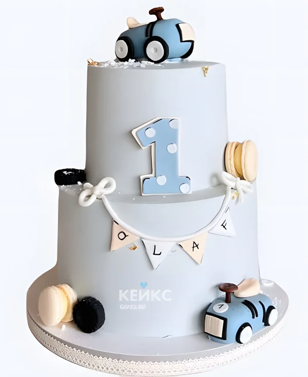 Детский голубой торт из мастики Фото