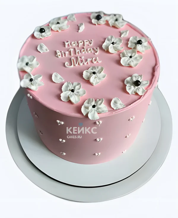 Детский розовый бенто торт с цветочками Фото