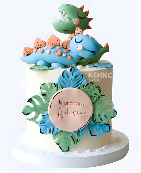 Детский торт с мастикой и динозаврами Фото
