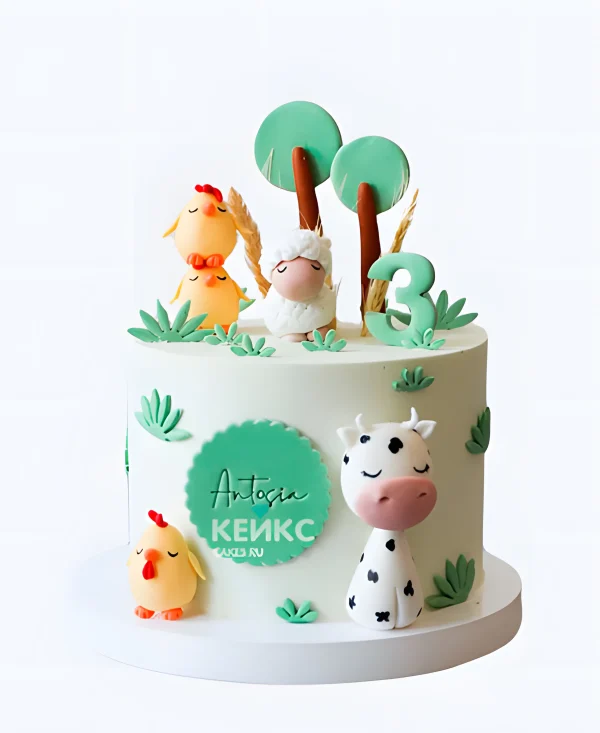 Детский торт с мастикой в деревенском стиле Фото
