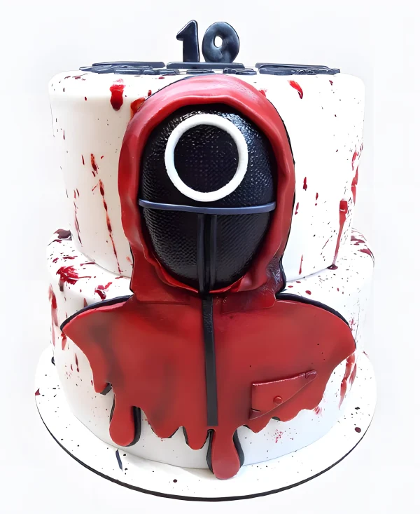 Двухъярусный торт Игра в кальмара Фото