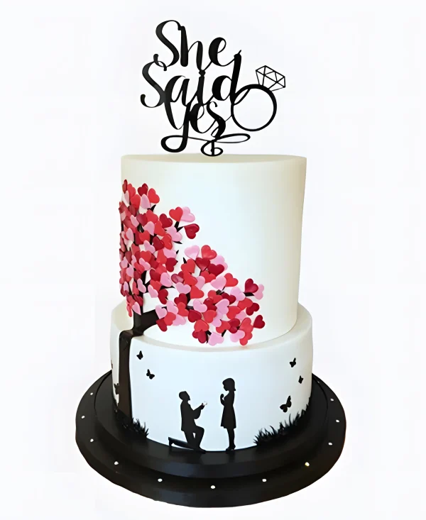 Двухъярусный торт на сватовство с силуэтами влюбленных Фото