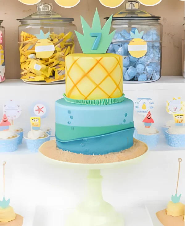 Двухъярусный торт ананас с цифрой Фото