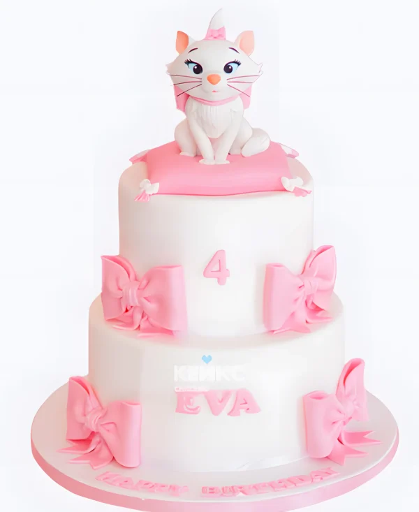Двухъярусный торт девочке с белым котенком Фото