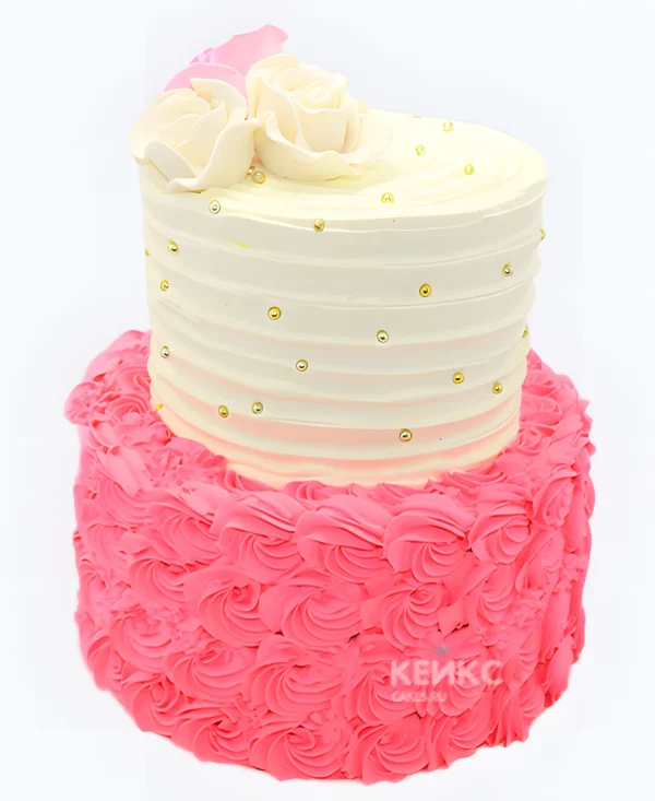 Двухъярусный торт девочке с кремовыми розами Фото