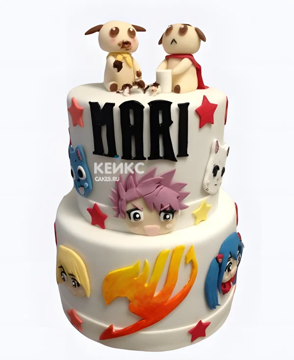 Двухъярусный торт на день рождения аниме Хвост Феи Фото