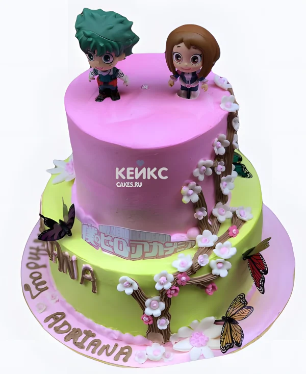 Торт с сакурой и фигурками из аниме Моя геройская академия Фото