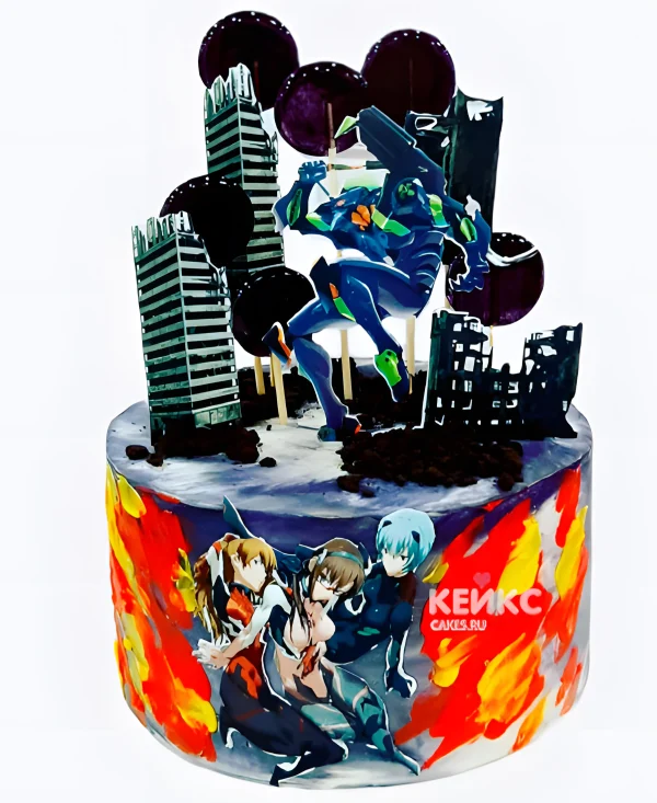 Эффектный торт на день рождения аниме Евангелион Фото