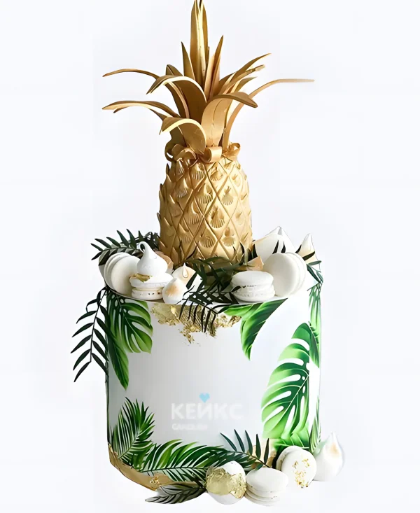 Элегантный торт с ананасом и макарун Фото