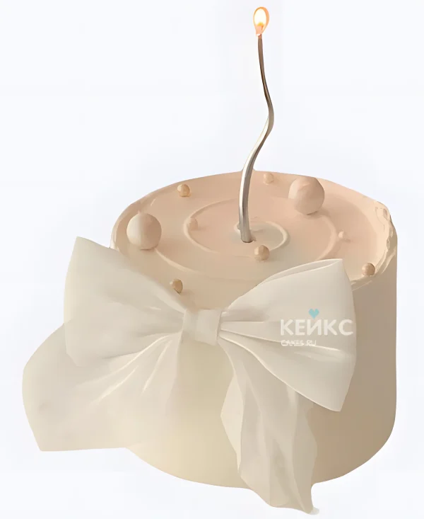 Эстетичный белый торт девочке с бантиком Фото