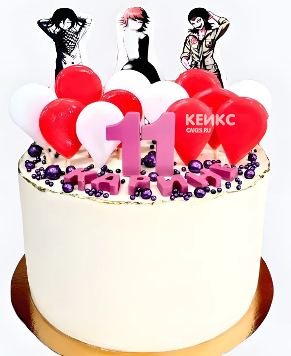 Эстетичный белый торт с бусинами на день рождения аниме Данганронпа Фото