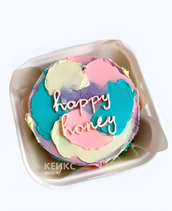 Эстетичный бенто-торт на 14 лет с цветными мазками Фото