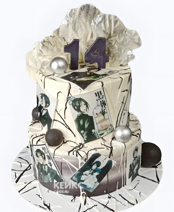 Двухъярусный торт в стиле аниме Темный дворецкий Фото