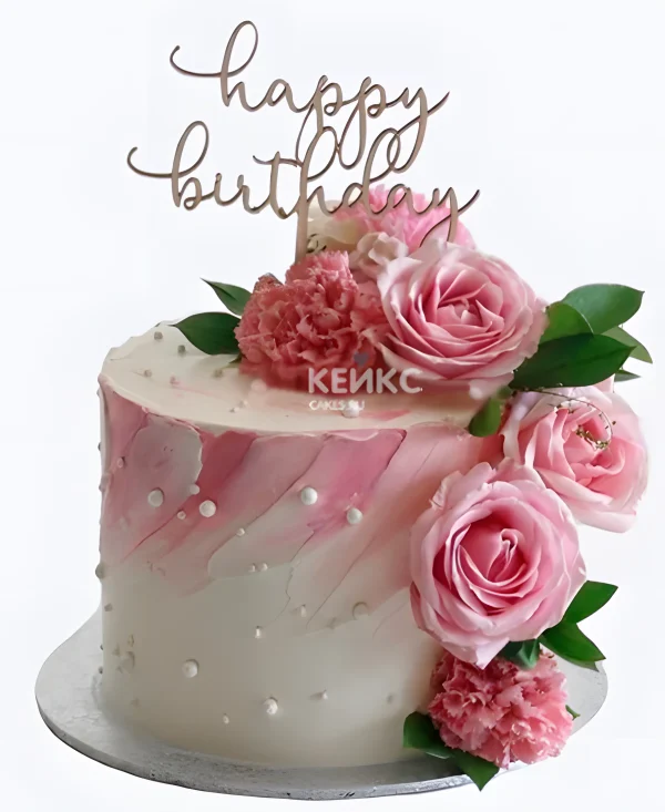 Эстетичный розовый торт на юбилей маме Фото