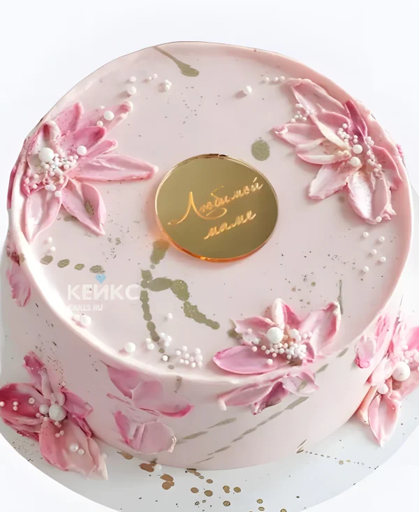 Эстетичный торт на день матери с золотыми брызгами Фото