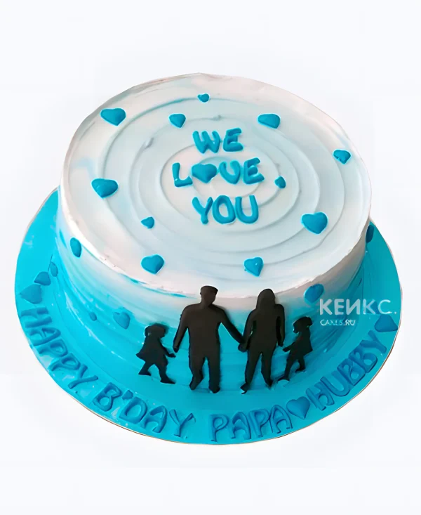 Эстетичный торт на юбилей папе в голубых тонах Фото