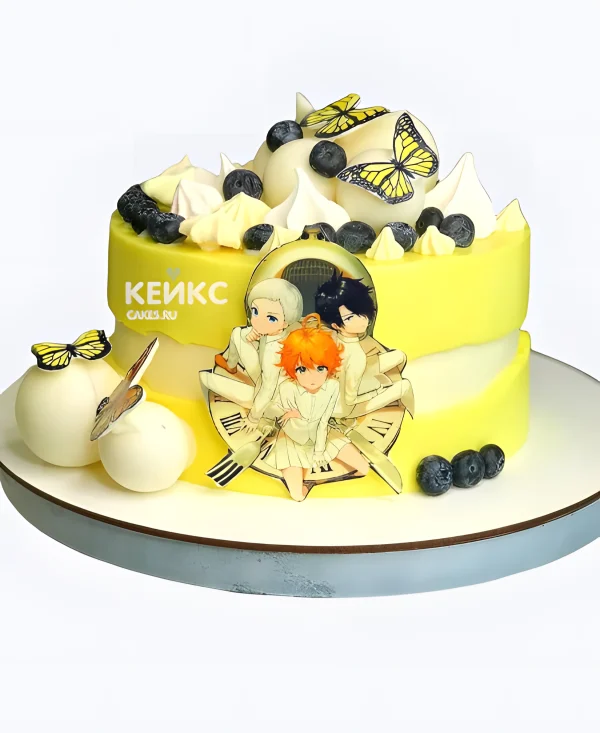 Желтый торт с бабочками аниме Обещанный Неверленд Фото