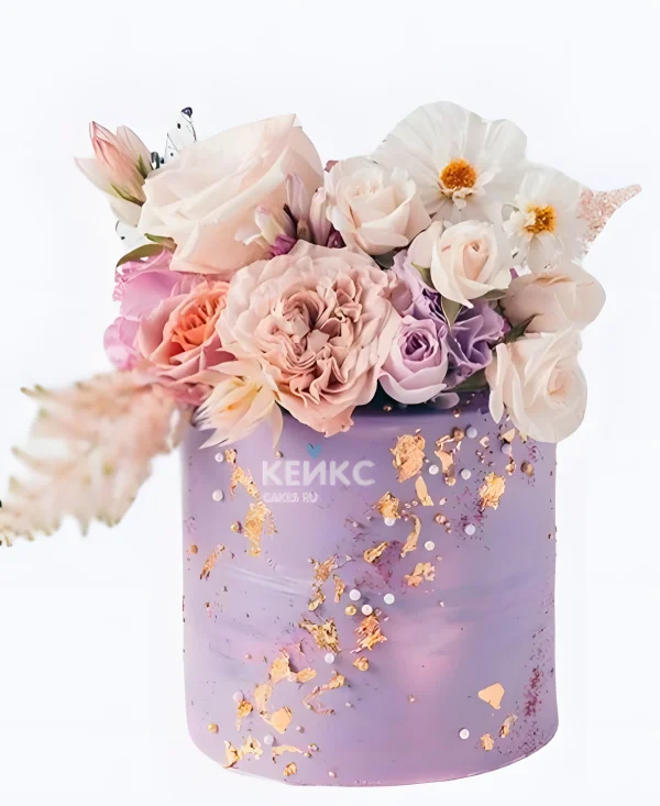 Фиолетовый свадебный торт Букет цветов Фото