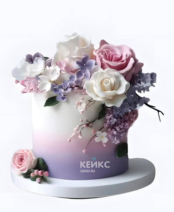 Фиолетовый свадебный торт Нежный букет Фото