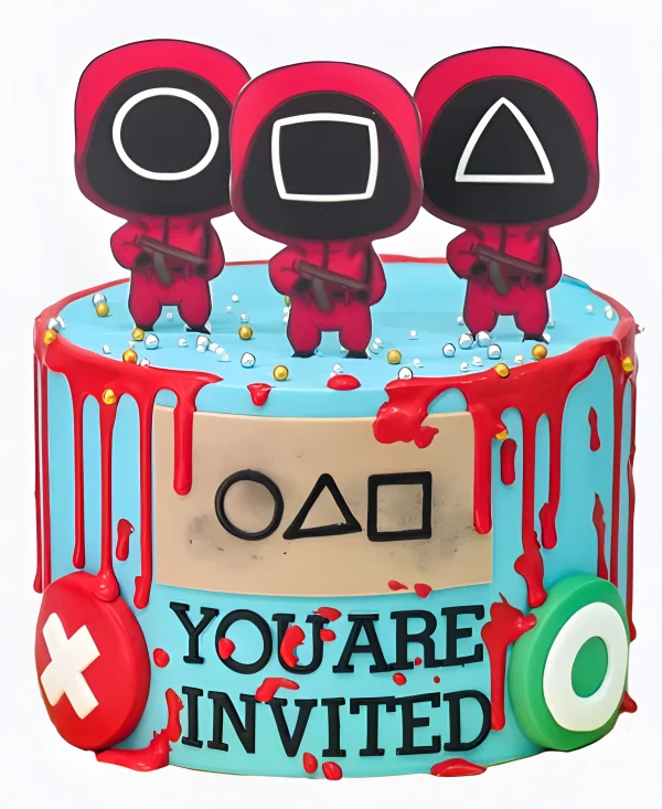 Голубой торт с кровавыми подтеками Фото