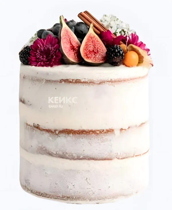 Голый свадебный торт Ягодное ассорти с цветами Фото