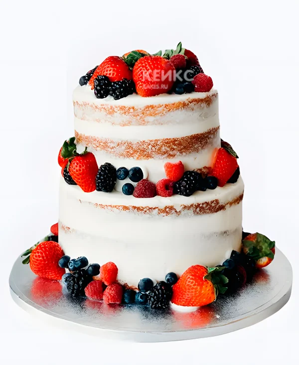 Голый свадебный торт Ягодное ассорти Фото