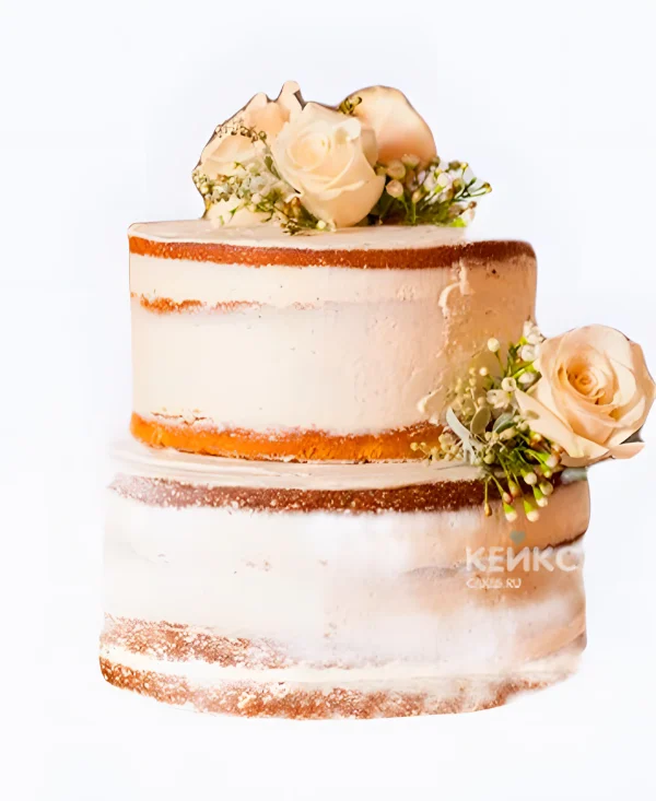 Голый свадебный торт Нежность роз Фото