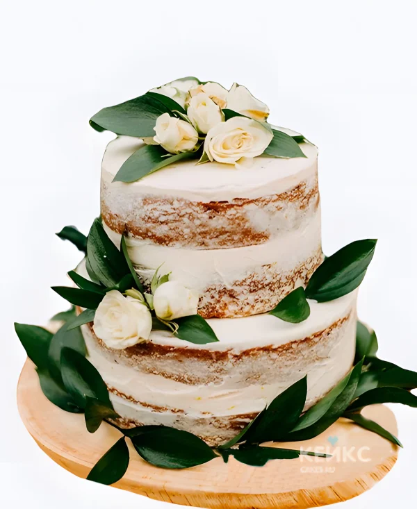 Голый свадебный торт розы с листочками Фото
