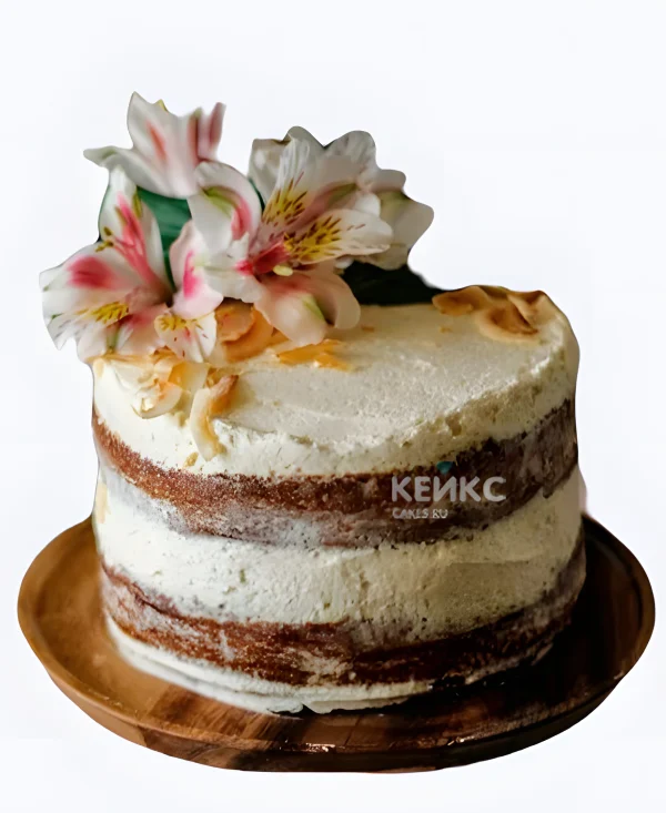 Голый свадебный торт с альстромериями Фото