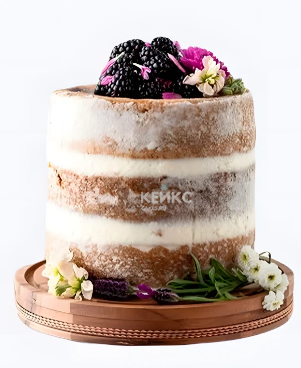 Голый свадебный торт с ежевикой и цветами Фото