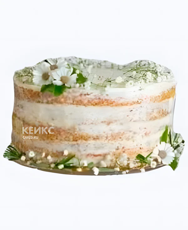 Голый свадебный торт с ромашками Фото